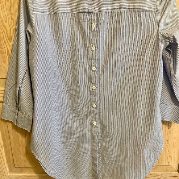 Talbots Blue And White Striped Button Down Blouse Collarless Size Medium - Picture 7 of 9